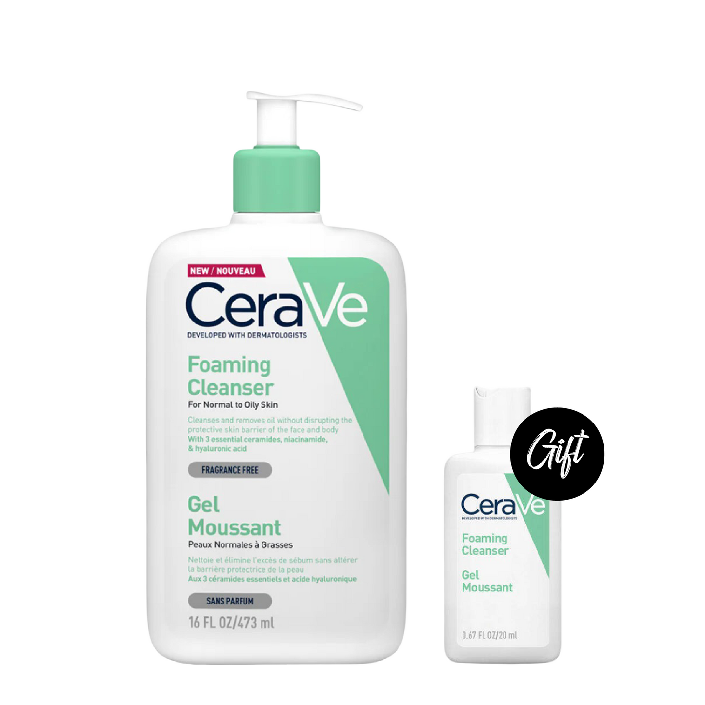 Cerave Foaming Cleanser 473 ML + Gift: Cerave Foaming Cleanser 20 ML or Cerave Hydrating Cleanser 20 ML