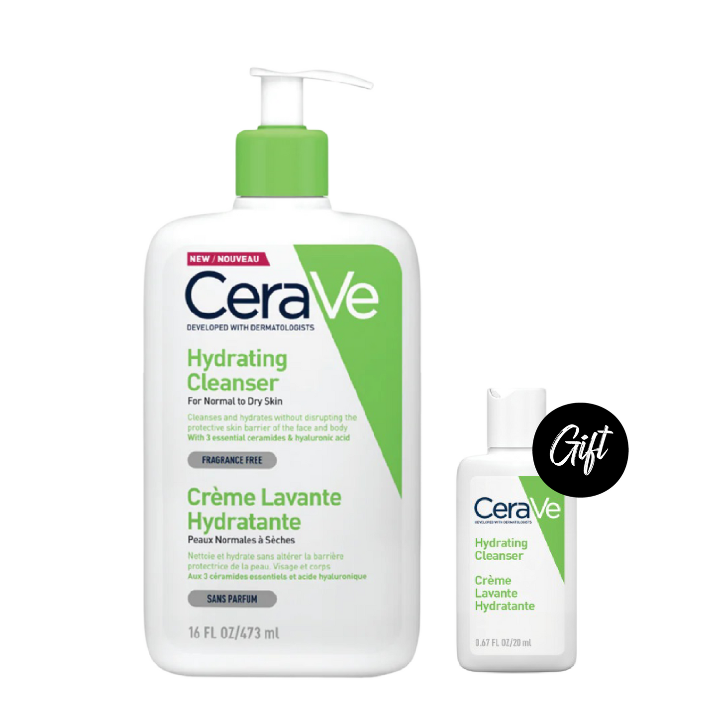 Cerave Hydrating Cleanser 473 ML + Gift: Cerave Foaming Facial Cleanser 20 ML or Cerave Hydrating Cleanser 20 ML