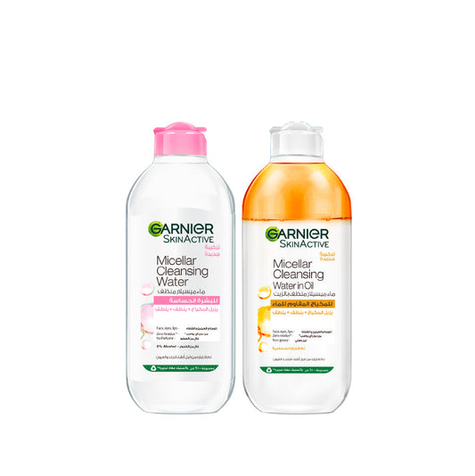Garnier Micellar Cleansing Water Pink For Sensitive Skin 400 ML + Garnier Skin Active Micellar Oil-Infused Cleansing 400 ML