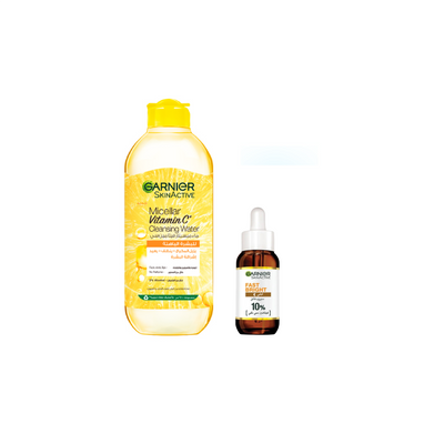 Garnier Micellar Cleansing Water with Vitamin C + Garnier Fast Bright 10% Pure Vitamin C - Night Serum 30 ML or Garnier Skin Active Fast Bright Booster Serum 30 ML