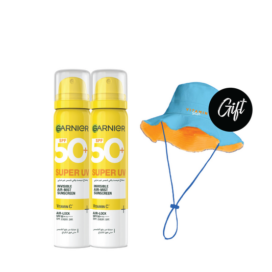 2x Garnier Super UV Invisible Mist Sunscreen 75ml + Gift: Hat