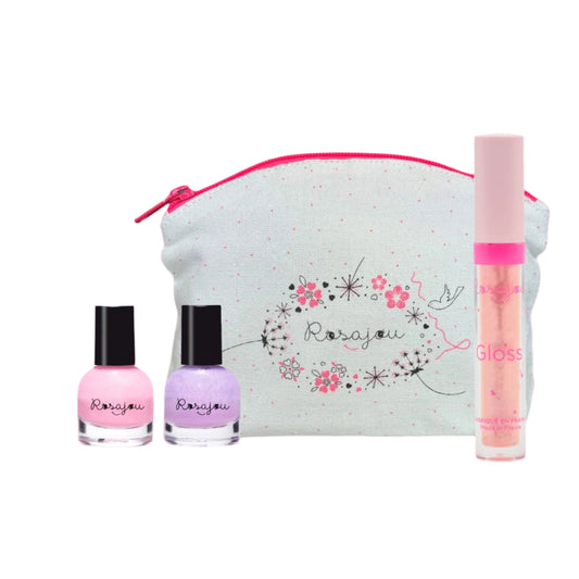 Rosajou Makeup Set with Lip Gloss & 2 Nail Polishes with Cotton Case