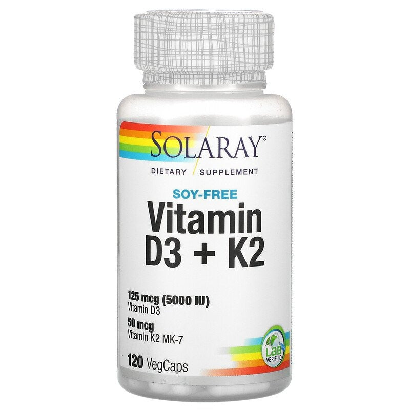 Solaray Vitamin D3 + K2 (Soy-Free) – 120 VegCaps