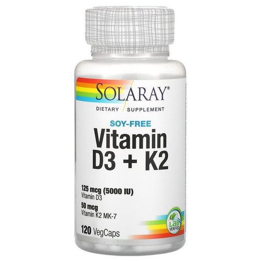 Solaray Vitamin D3 + K2 (Soy-Free) – 120 VegCaps